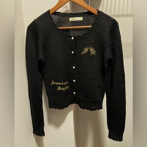 Chic Black Cardigan with heart-shaped buttons